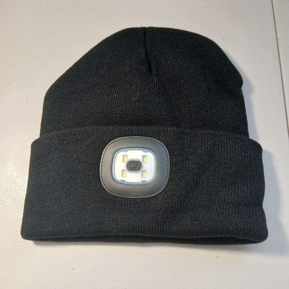 PRAVETTE Black Builtin LED Light Acrylic Winter Unisex Beanie Scully Hat OSFM